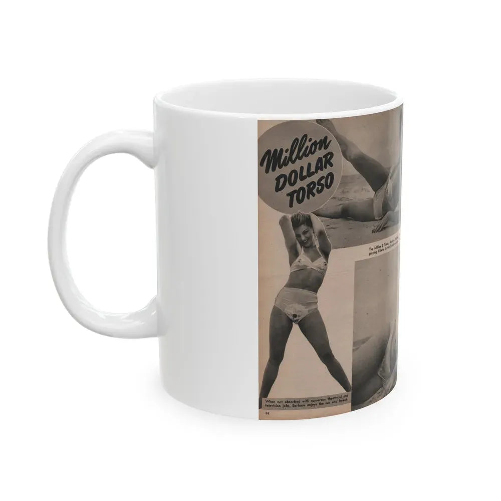 Barbara Nichols #392 - Pages 2 of 2 with, 4 B&W Photos, 1 Caption & Small Article from LAFF annual Mag. Fall '53 (Vintage Female Icon) White Coffee Mug - Go Mug Yourself
