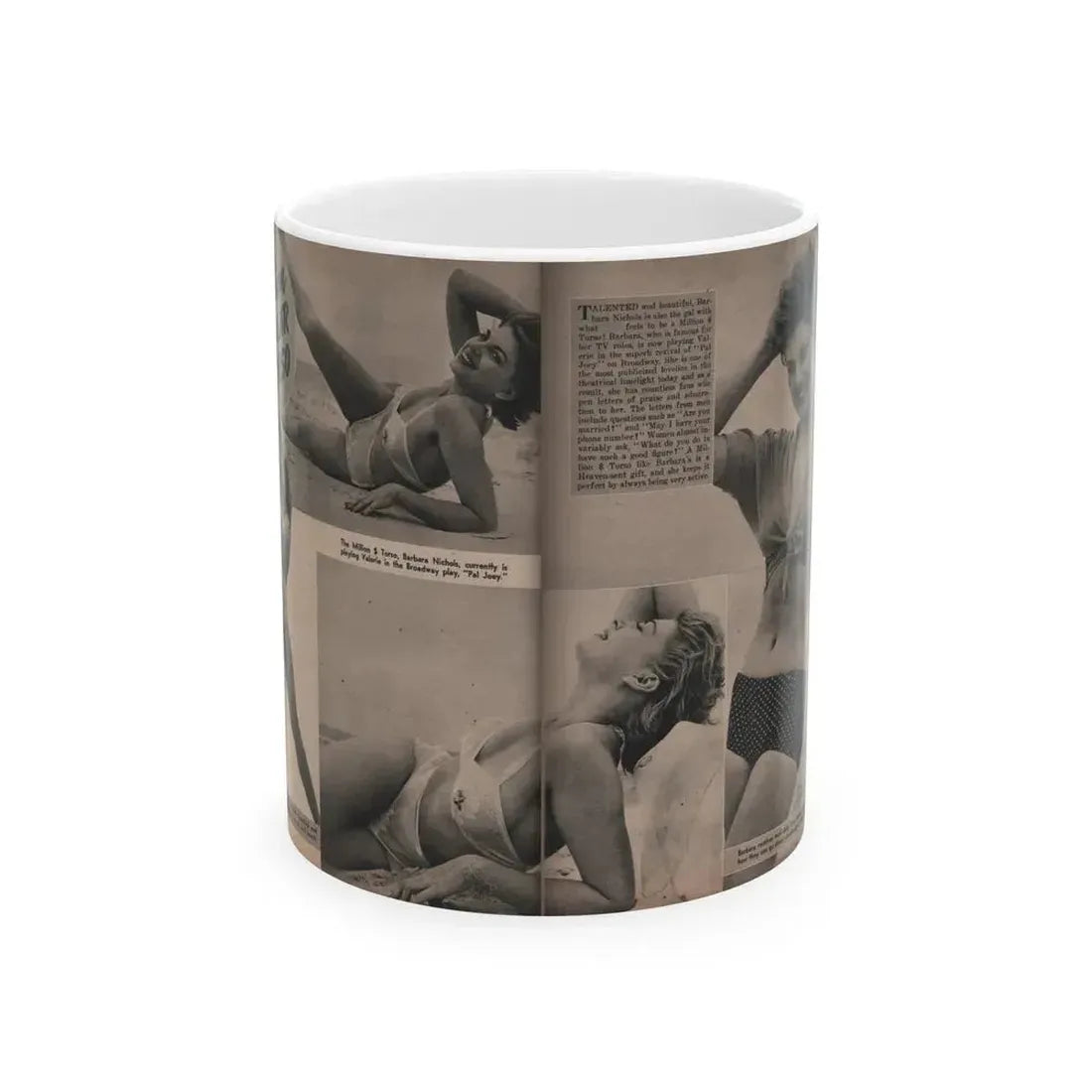 Barbara Nichols #392 - Pages 2 of 2 with, 4 B&W Photos, 1 Caption & Small Article from LAFF annual Mag. Fall '53 (Vintage Female Icon) White Coffee Mug - Go Mug Yourself