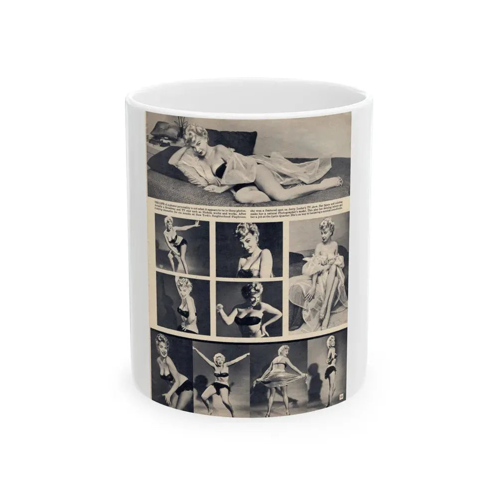 Barbara Nichols #394 - [Page 13] Pages 3 of 3 with B&W Showgirl Pin-Ups from Night and Day Oversized Mag. June '56 (Vintage Female Icon) White Coffee Mug 11oz - Go Mug Yourself