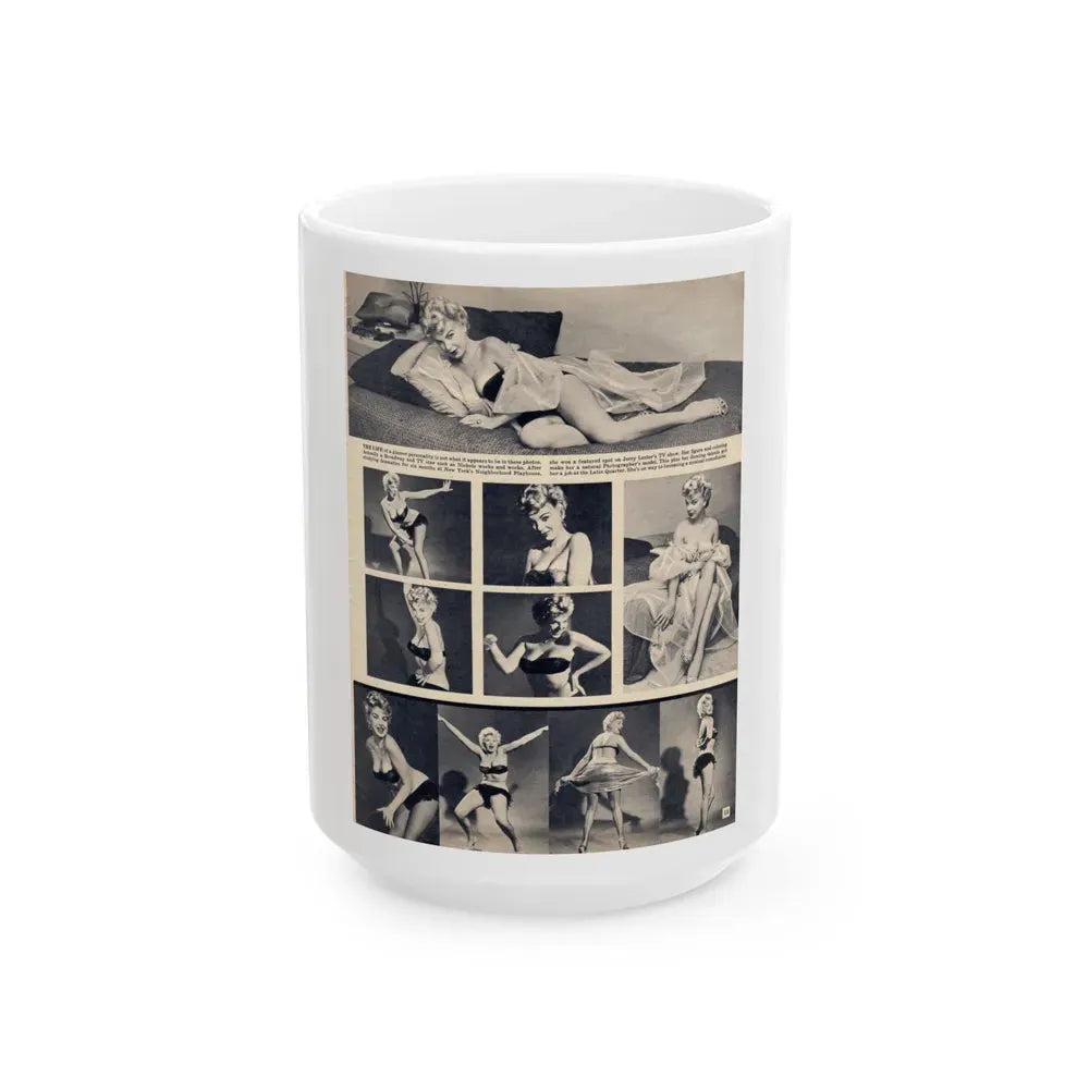 Barbara Nichols #394 - [Page 13] Pages 3 of 3 with B&W Showgirl Pin-Ups from Night and Day Oversized Mag. June '56 (Vintage Female Icon) White Coffee Mug 15oz - Go Mug Yourself