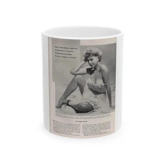 Barbara Nichols #405 - 1 Page, 1 B&W Photo & Article from Modern Man Mag. Sept. '56 (Vintage Female Icon) White Coffee Mug 11oz - Go Mug Yourself