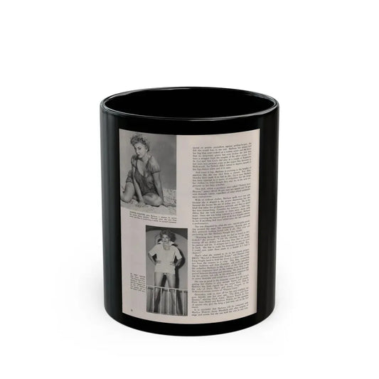 Barbara Nichols #406 - 1 Page, 2 B&W Photos & Article Continued from Modern Man Mag. Sept. '56 (Vintage Female Icon) Black Coffee Mug 11oz - Go Mug Yourself