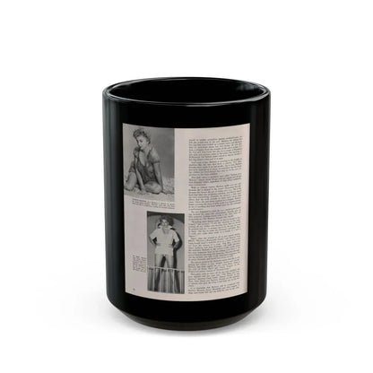 Barbara Nichols #406 - 1 Page, 2 B&W Photos & Article Continued from Modern Man Mag. Sept. '56 (Vintage Female Icon) Black Coffee Mug 15oz - Go Mug Yourself