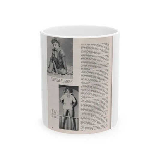 Barbara Nichols #406 - 1 Page, 2 B&W Photos & Article Continued from Modern Man Mag. Sept. '56 (Vintage Female Icon) White Coffee Mug 11oz - Go Mug Yourself