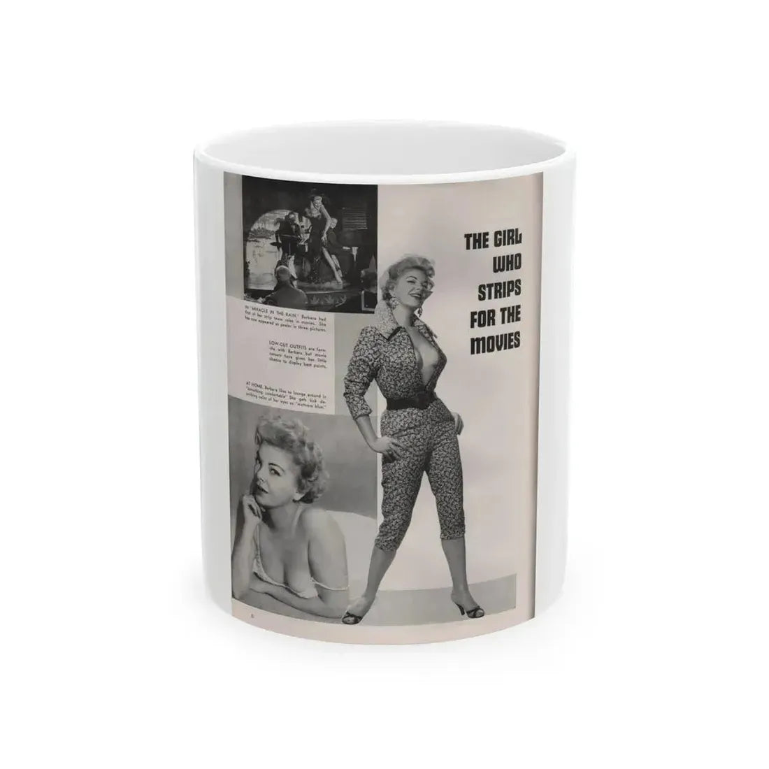 Barbara Nichols #407 - 1 Page, 3 B&W Photos & Captions from Modern Man Mag. Sept. '56 (Vintage Female Icon) White Coffee Mug 11oz - Go Mug Yourself