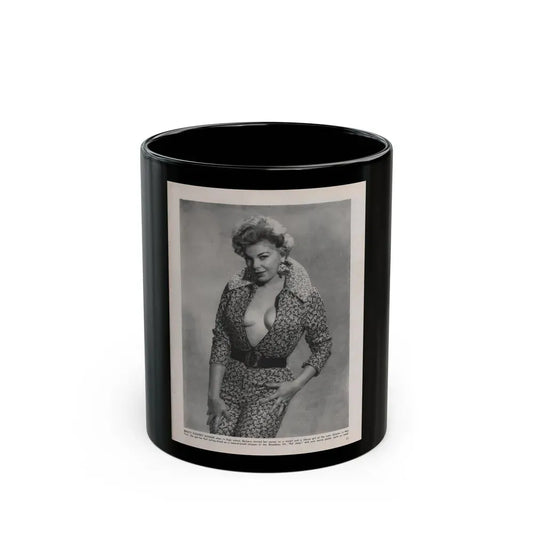 Barbara Nichols #408 - 1 Page, 2 B&W Photos & Article Continued from Modern Man Mag. Sept. '56 (Vintage Female Icon) Black Coffee Mug 11oz - Go Mug Yourself