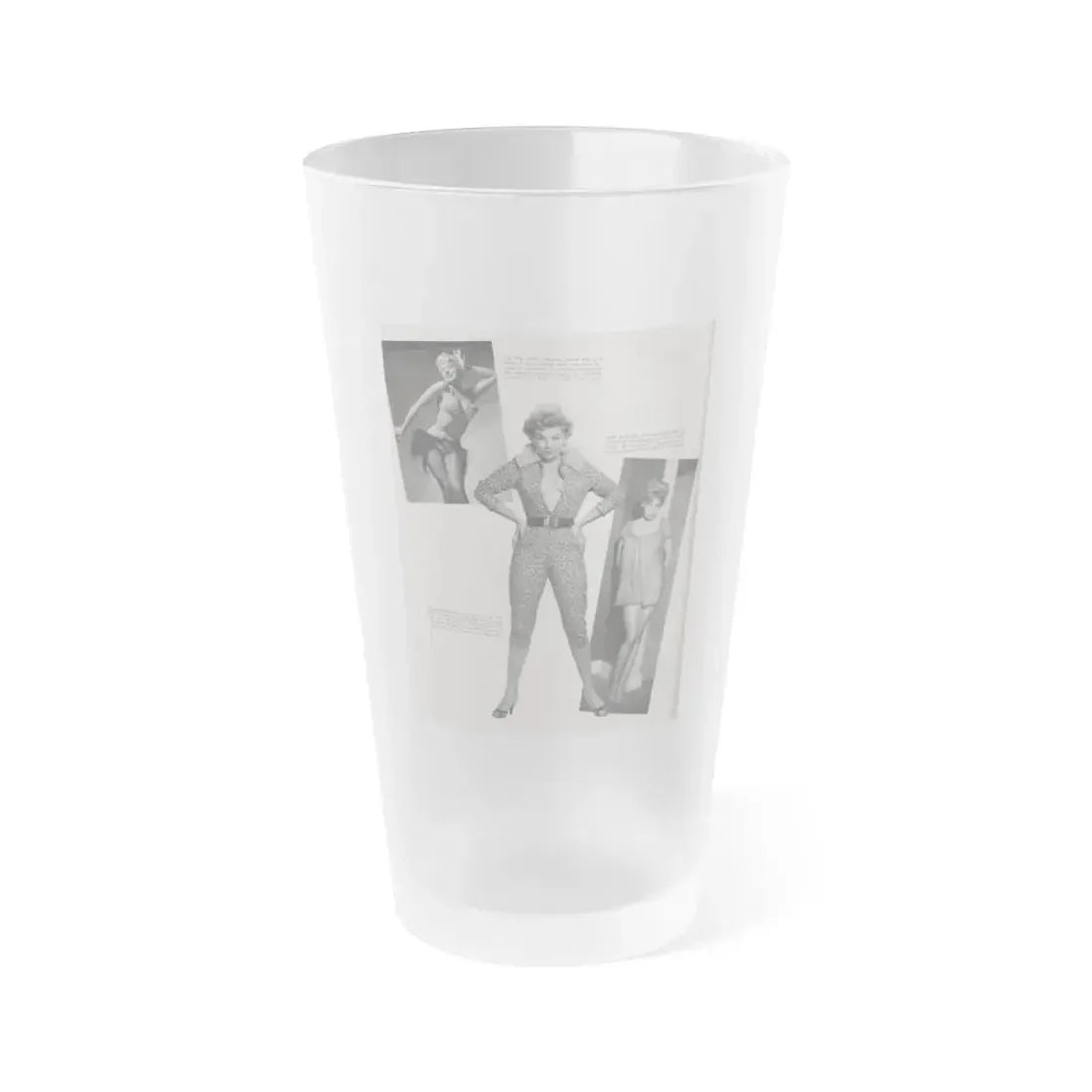 Barbara Nichols #409 - 1 Page, 2 B&W Photos & Article Continued from Modern Man Mag. Sept. '56 (Vintage Female Icon) Frosted Pint Glass 16oz 16oz Frosted - Go Mug Yourself