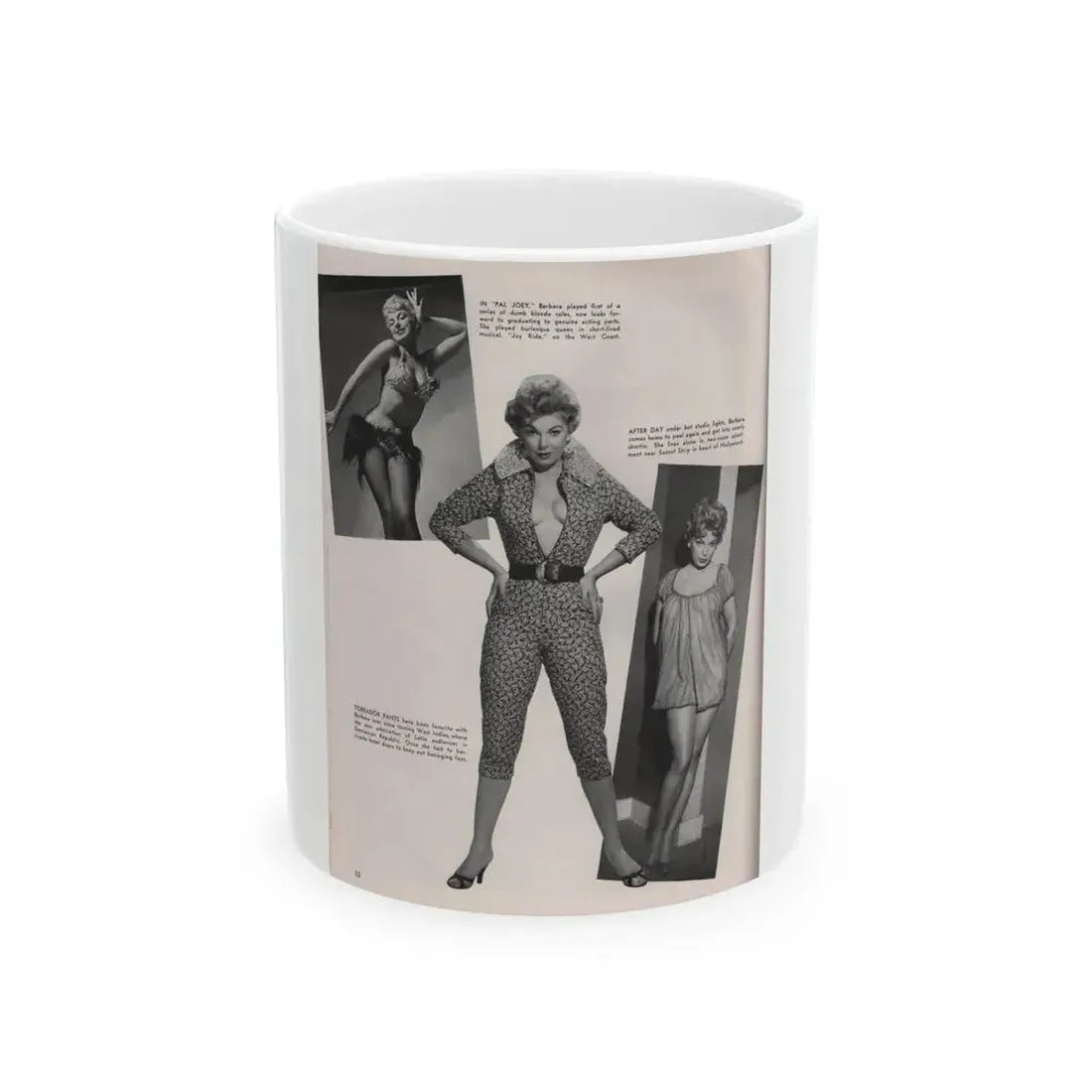 Barbara Nichols #409 - 1 Page, 2 B&W Photos & Article Continued from Modern Man Mag. Sept. '56 (Vintage Female Icon) White Coffee Mug 11oz - Go Mug Yourself