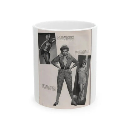 Barbara Nichols #409 - 1 Page, 2 B&W Photos & Article Continued from Modern Man Mag. Sept. '56 (Vintage Female Icon) White Coffee Mug 11oz - Go Mug Yourself