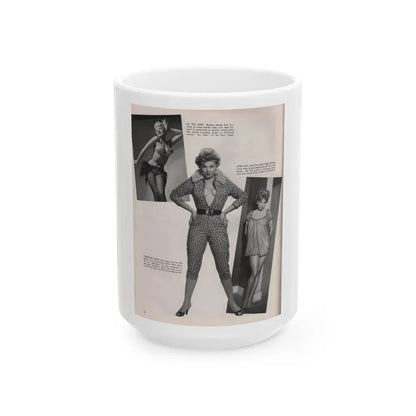 Barbara Nichols #409 - 1 Page, 2 B&W Photos & Article Continued from Modern Man Mag. Sept. '56 (Vintage Female Icon) White Coffee Mug 15oz - Go Mug Yourself