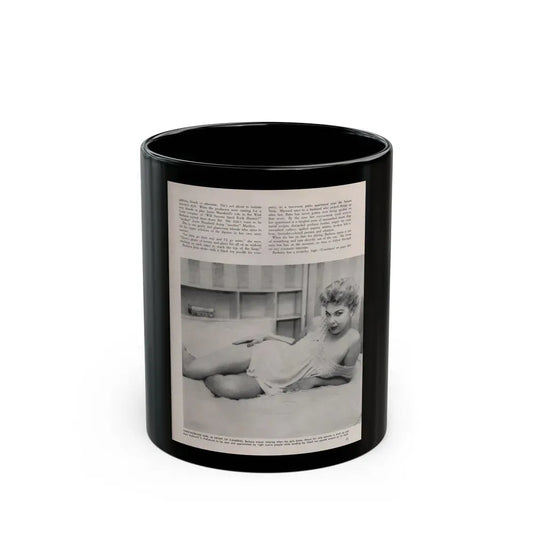 Barbara Nichols #410 - 1 Page, 1 B&W Photo & Article Continued from Modern Man Mag. Sept. '56 (Vintage Female Icon) Black Coffee Mug 11oz - Go Mug Yourself