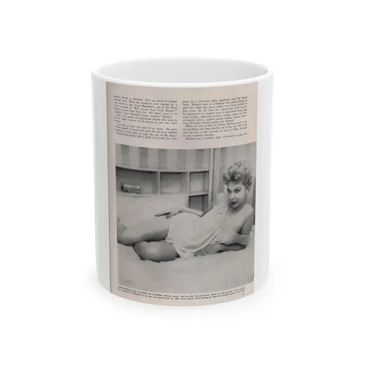 Barbara Nichols #410 - 1 Page, 1 B&W Photo & Article Continued from Modern Man Mag. Sept. '56 (Vintage Female Icon) White Coffee Mug 11oz - Go Mug Yourself
