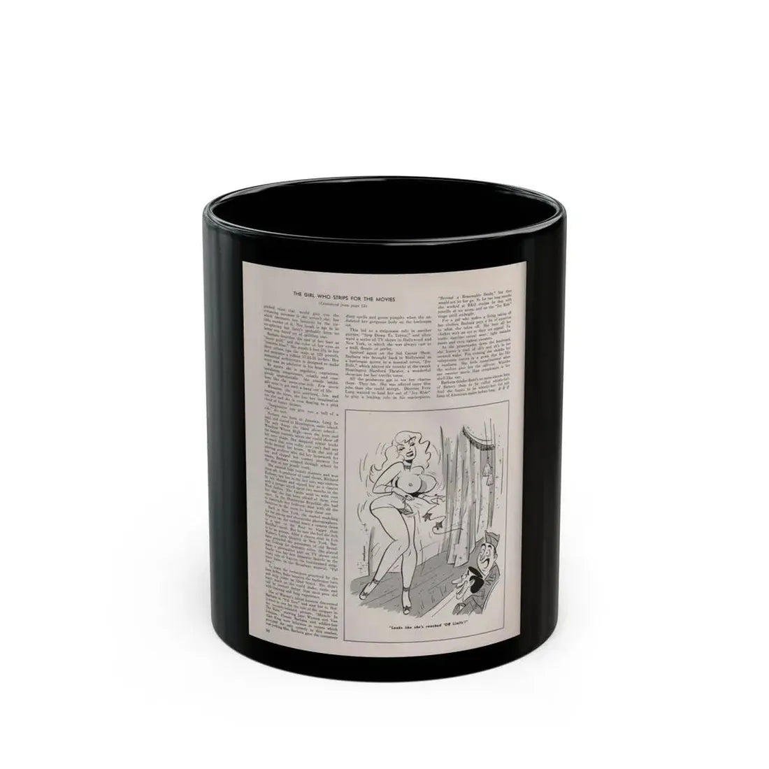 Barbara Nichols #411 - Article Continued Last Page from Modern Man Mag. Sept. '56 (Vintage Female Icon) Black Coffee Mug 11oz - Go Mug Yourself