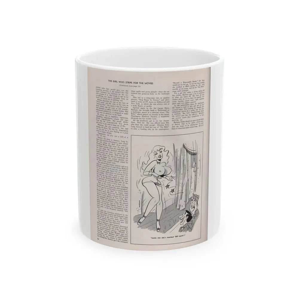 Barbara Nichols #411 - Article Continued Last Page from Modern Man Mag. Sept. '56 (Vintage Female Icon) White Coffee Mug 11oz - Go Mug Yourself