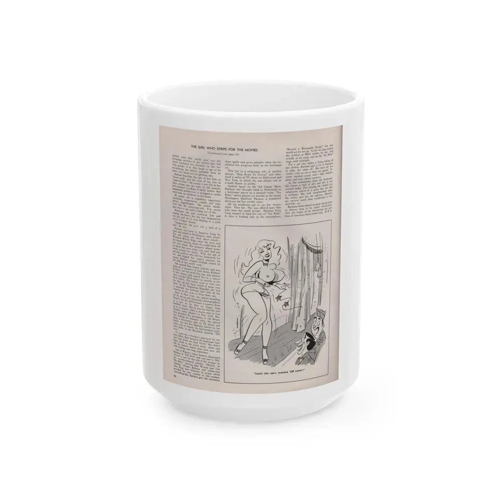 Barbara Nichols #411 - Article Continued Last Page from Modern Man Mag. Sept. '56 (Vintage Female Icon) White Coffee Mug 15oz - Go Mug Yourself