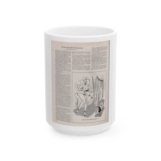 Barbara Nichols #411 - Article Continued Last Page from Modern Man Mag. Sept. '56 (Vintage Female Icon) White Coffee Mug 15oz - Go Mug Yourself