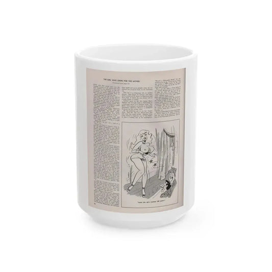 Barbara Nichols #411 - Article Continued Last Page from Modern Man Mag. Sept. '56 (Vintage Female Icon) White Coffee Mug 15oz - Go Mug Yourself