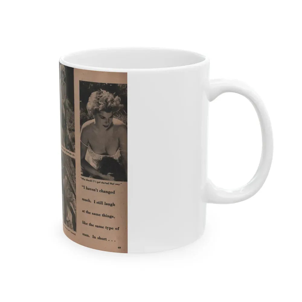 Barbara Nichols #412 - Page 1 & 2 of 4 with, 4 B&W Photos, Captions & Short Article from Photo Life Digest Mag. Feb. '59 (Vintage Female Icon) White Coffee Mug - Go Mug Yourself