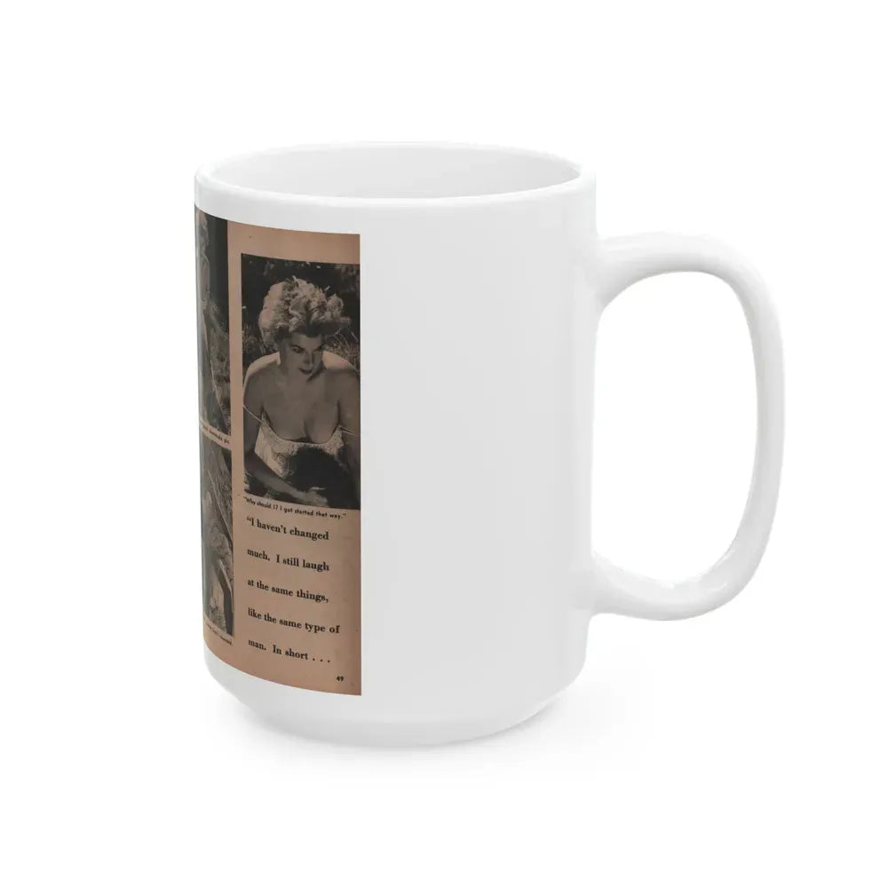 Barbara Nichols #412 - Page 1 & 2 of 4 with, 4 B&W Photos, Captions & Short Article from Photo Life Digest Mag. Feb. '59 (Vintage Female Icon) White Coffee Mug - Go Mug Yourself