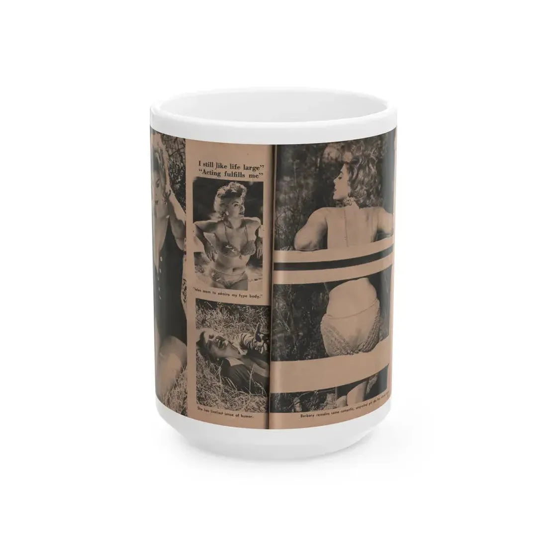 Barbara Nichols #413 - Page 3 & 4 of 4 with, 4 B&W Photos & Captions from Photo Life Digest Mag. Feb. '59 (Vintage Female Icon) White Coffee Mug 15oz - Go Mug Yourself