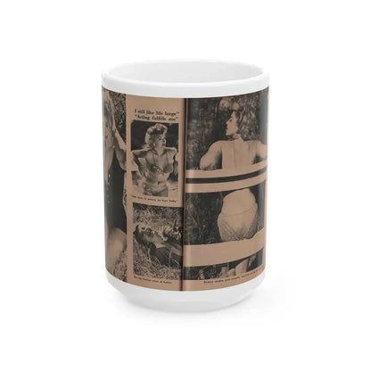 Barbara Nichols #413 - Page 3 & 4 of 4 with, 4 B&W Photos & Captions from Photo Life Digest Mag. Feb. '59 (Vintage Female Icon) White Coffee Mug 15oz - Go Mug Yourself