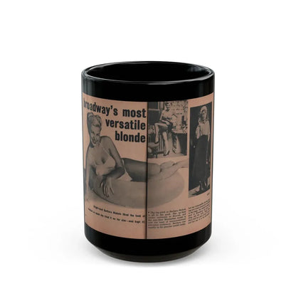 Barbara Nichols #414 - Page 1 & 2 of 10 with, 3 B&W Photos, Caption & Article from EYE Digest Mag. April '55 (Vintage Female Icon) Black Coffee Mug 15oz - Go Mug Yourself
