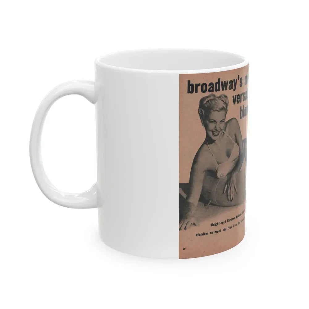 Barbara Nichols #414 - Page 1 & 2 of 10 with, 3 B&W Photos, Caption & Article from EYE Digest Mag. April '55 (Vintage Female Icon) White Coffee Mug - Go Mug Yourself