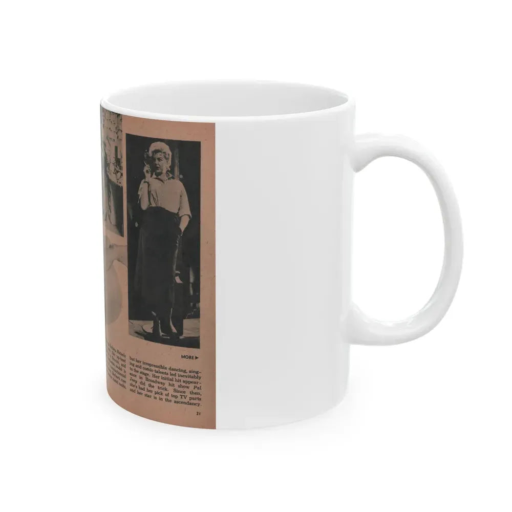 Barbara Nichols #414 - Page 1 & 2 of 10 with, 3 B&W Photos, Caption & Article from EYE Digest Mag. April '55 (Vintage Female Icon) White Coffee Mug - Go Mug Yourself