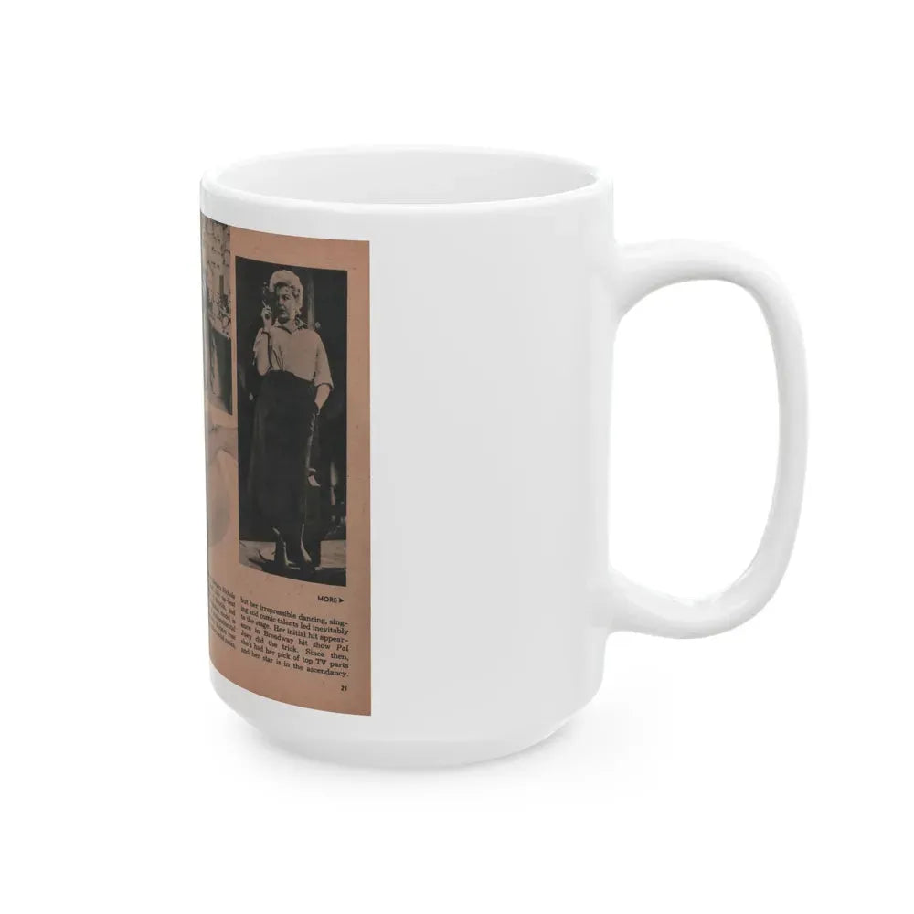 Barbara Nichols #414 - Page 1 & 2 of 10 with, 3 B&W Photos, Caption & Article from EYE Digest Mag. April '55 (Vintage Female Icon) White Coffee Mug - Go Mug Yourself