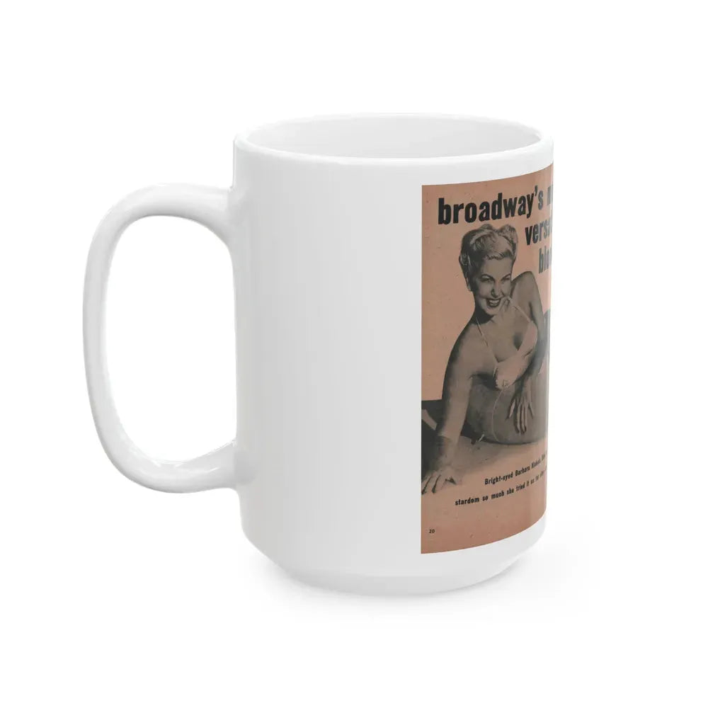 Barbara Nichols #414 - Page 1 & 2 of 10 with, 3 B&W Photos, Caption & Article from EYE Digest Mag. April '55 (Vintage Female Icon) White Coffee Mug - Go Mug Yourself