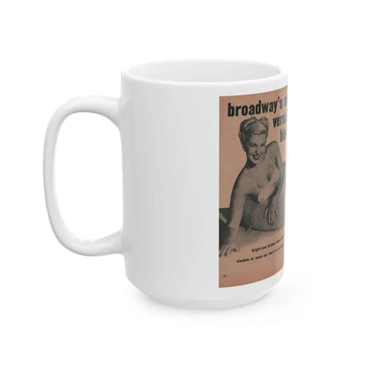 Barbara Nichols #414 - Page 1 & 2 of 10 with, 3 B&W Photos, Caption & Article from EYE Digest Mag. April '55 (Vintage Female Icon) White Coffee Mug - Go Mug Yourself
