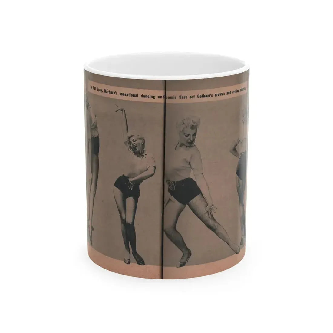 Barbara Nichols #416 - Page 5 & 6 of 10 with, 4 B&W Photos & Caption from EYE Digest Mag. April '55 (Vintage Female Icon) White Coffee Mug 11oz - Go Mug Yourself