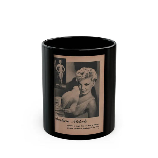 Barbara Nichols #419 - Page 1 of 1 with, 2 B&W Photos from BRIEF Digest Mag. Feb. '54 (Vintage Female Icon) Black Coffee Mug 11oz - Go Mug Yourself