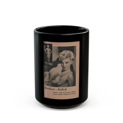 Barbara Nichols #419 - Page 1 of 1 with, 2 B&W Photos from BRIEF Digest Mag. Feb. '54 (Vintage Female Icon) Black Coffee Mug 15oz - Go Mug Yourself