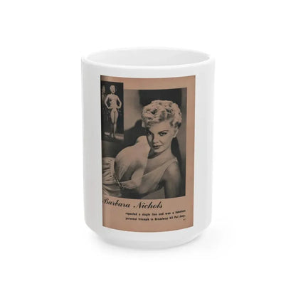 Barbara Nichols #419 - Page 1 of 1 with, 2 B&W Photos from BRIEF Digest Mag. Feb. '54 (Vintage Female Icon) White Coffee Mug 15oz - Go Mug Yourself
