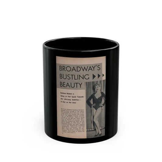Barbara Nichols #420 - Page 1 of 6 with, 1 B&W Photo & Article from PHOTO Digest Mag. Nov. '53 (Vintage Female Icon) Black Coffee Mug 11oz - Go Mug Yourself