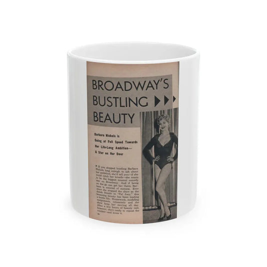 Barbara Nichols #420 - Page 1 of 6 with, 1 B&W Photo & Article from PHOTO Digest Mag. Nov. '53 (Vintage Female Icon) White Coffee Mug 11oz - Go Mug Yourself