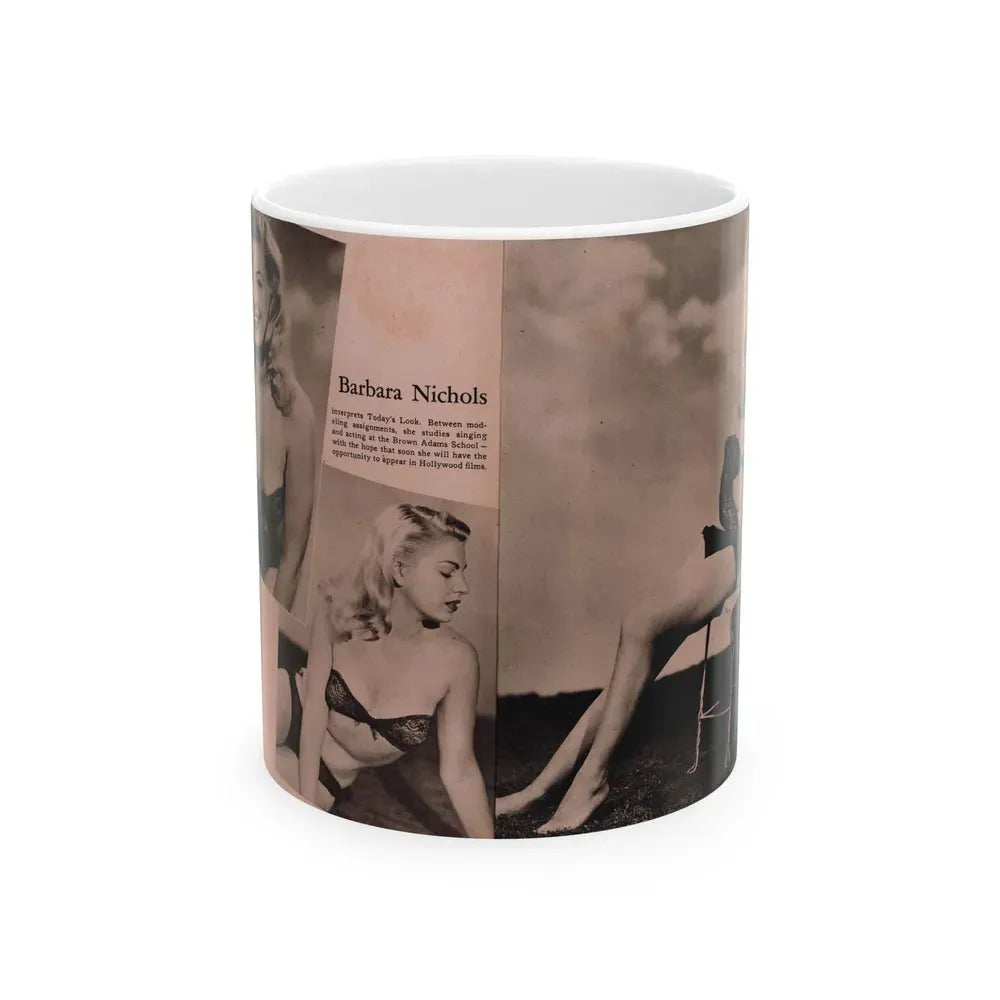 Barbara Nichols #429 - 2 Pages, 3 B&W Photos & Caption from Cover Girl Models Mag. Nov. '49 (Vintage Female Icon) White Coffee Mug 11oz - Go Mug Yourself