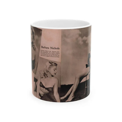 Barbara Nichols #429 - 2 Pages, 3 B&W Photos & Caption from Cover Girl Models Mag. Nov. '49 (Vintage Female Icon) White Coffee Mug 11oz - Go Mug Yourself