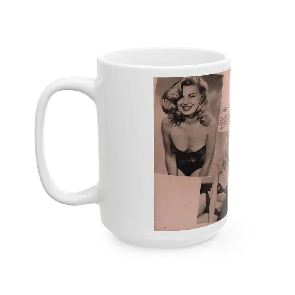 Barbara Nichols #429 - 2 Pages, 3 B&W Photos & Caption from Cover Girl Models Mag. Nov. '49 (Vintage Female Icon) White Coffee Mug - Go Mug Yourself