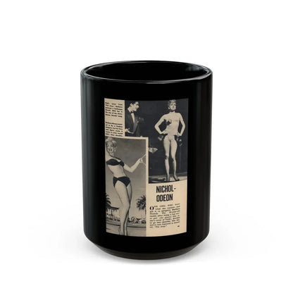 Barbara Nichols #431 - Barb on Page 93 with 1, Caption 2 B&W Pics & 1 Brief Article from TAB Digest Mag. May '53 (Vintage Female Icon) Black Coffee Mug 15oz - Go Mug Yourself