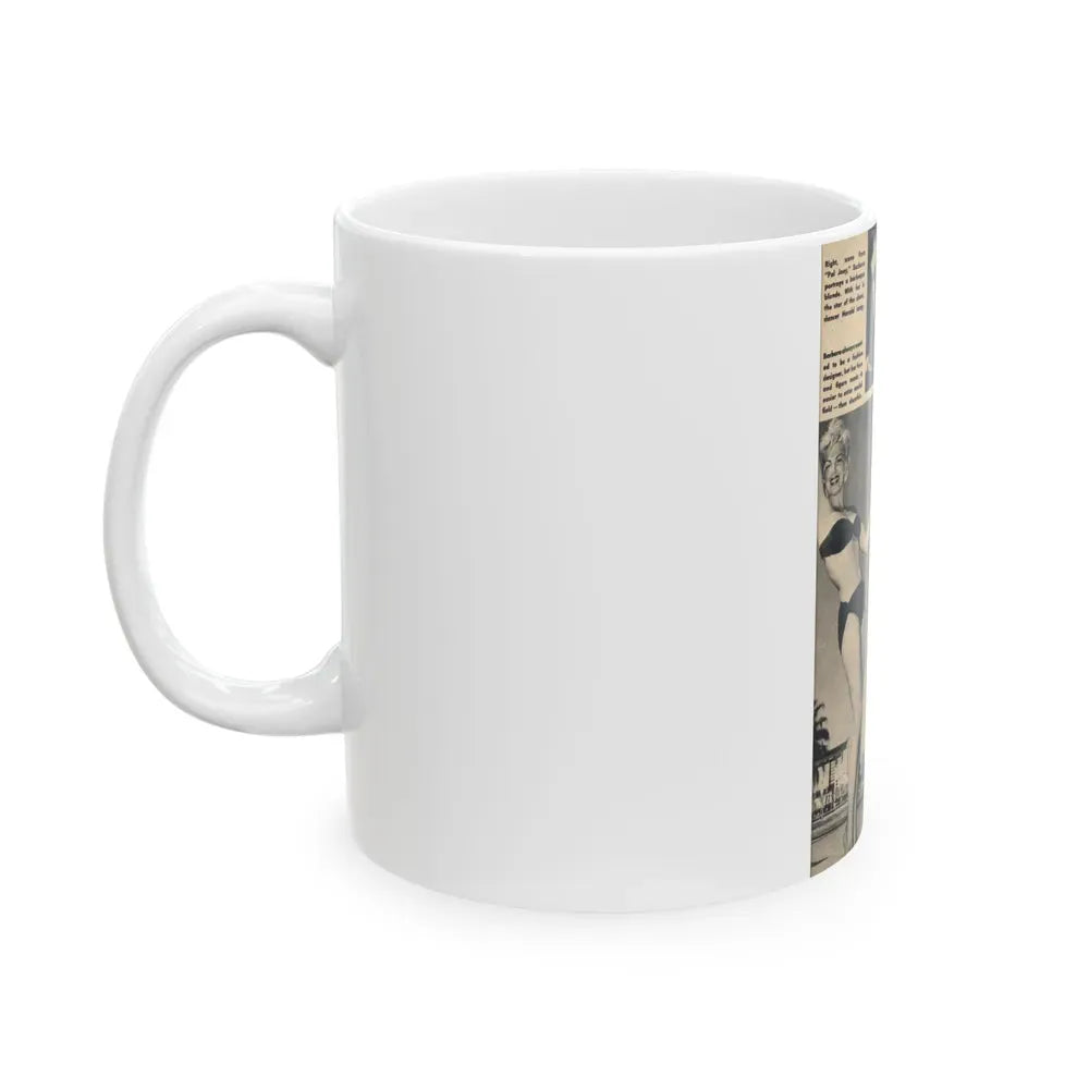 Barbara Nichols #431 - Barb on Page 93 with 1, Caption 2 B&W Pics & 1 Brief Article from TAB Digest Mag. May '53 (Vintage Female Icon) White Coffee Mug - Go Mug Yourself