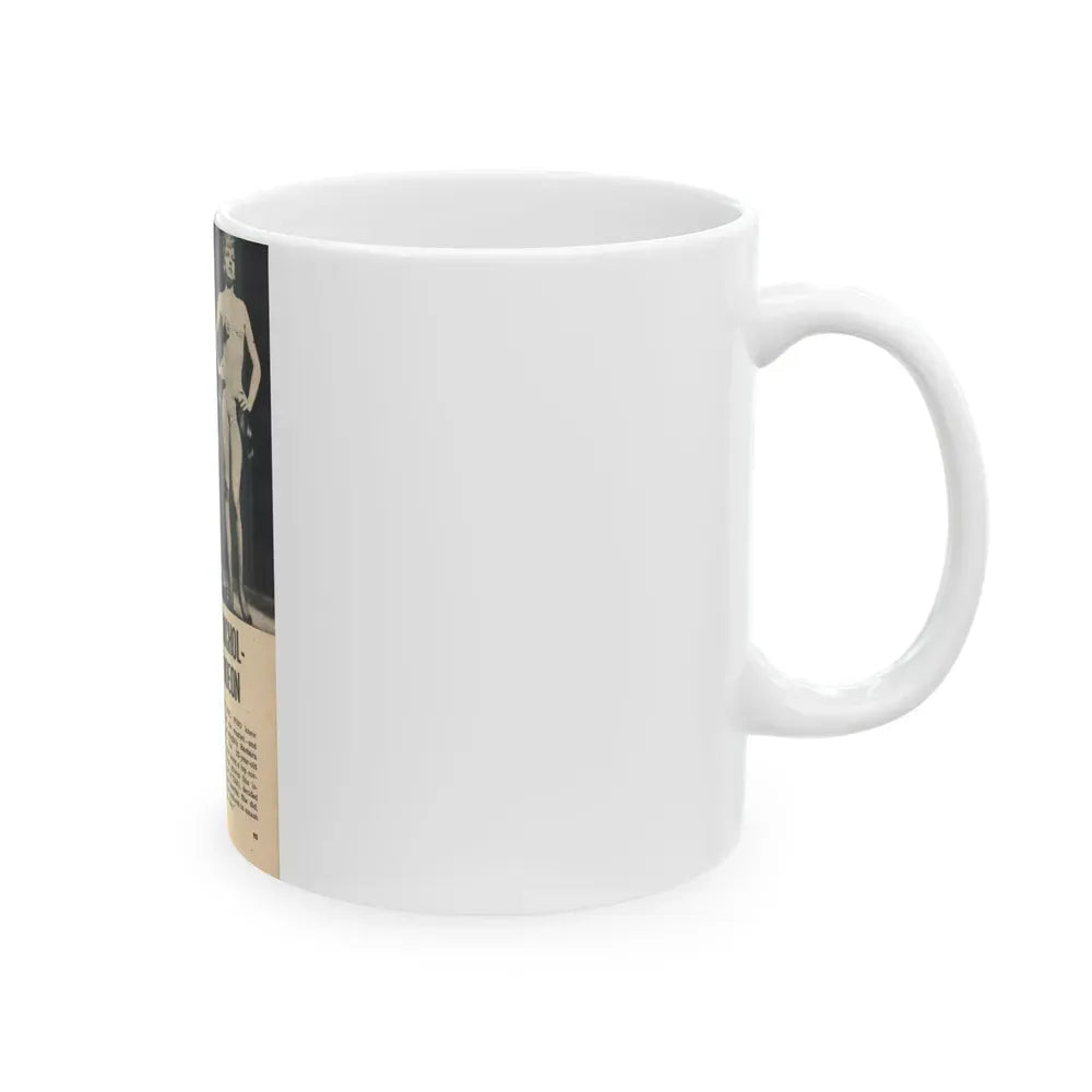 Barbara Nichols #431 - Barb on Page 93 with 1, Caption 2 B&W Pics & 1 Brief Article from TAB Digest Mag. May '53 (Vintage Female Icon) White Coffee Mug - Go Mug Yourself