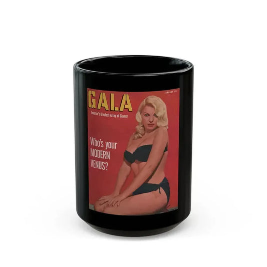 Barbara Nichols #432 - Barbara on Cover in Color from GALA Magazine January '53 (Vintage Female Icon) Black Coffee Mug 15oz - Go Mug Yourself