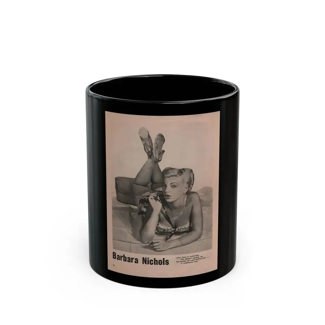 Barbara Nichols #435 - Pin Up Gallery Flyer with, 1 B&W Photo not a Mag. (Vintage Female Icon) Black Coffee Mug 11oz - Go Mug Yourself