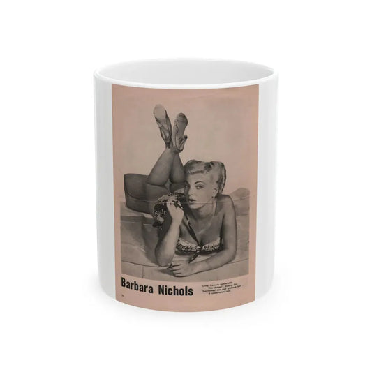 Barbara Nichols #435 - Pin Up Gallery Flyer with, 1 B&W Photo not a Mag. (Vintage Female Icon) White Coffee Mug 11oz - Go Mug Yourself