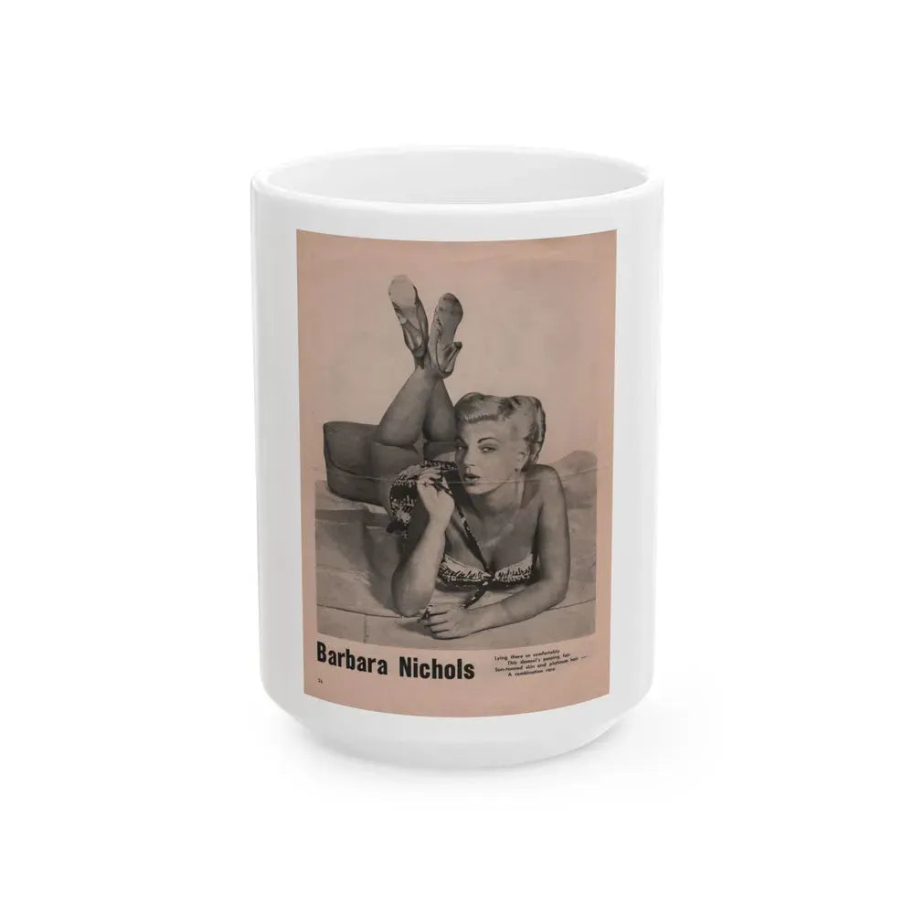 Barbara Nichols #435 - Pin Up Gallery Flyer with, 1 B&W Photo not a Mag. (Vintage Female Icon) White Coffee Mug 15oz - Go Mug Yourself