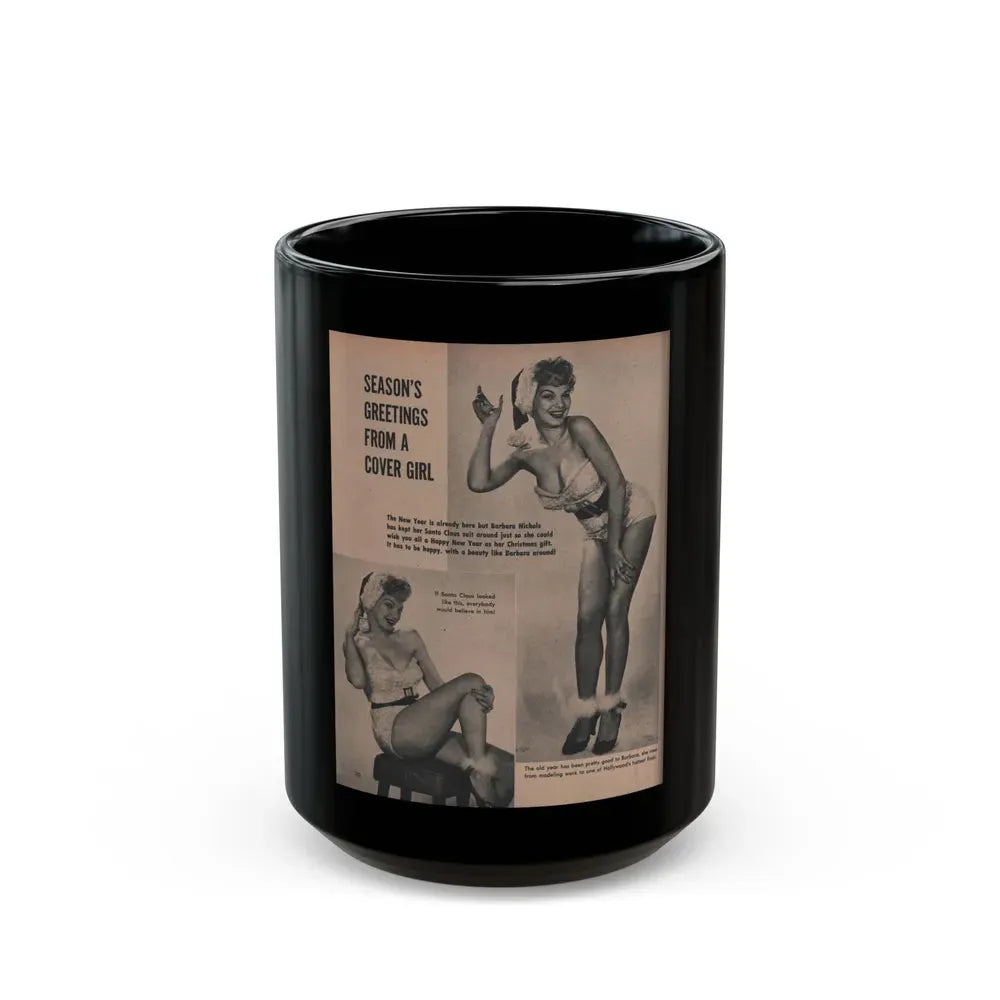 Barbara Nichols #448 - 1 Page, 2 B&W Photos & Captions from GALA Mag. March '57 (Vintage Female Icon) Black Coffee Mug 15oz - Go Mug Yourself