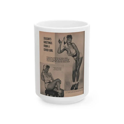 Barbara Nichols #448 - 1 Page, 2 B&W Photos & Captions from GALA Mag. March '57 (Vintage Female Icon) White Coffee Mug 15oz - Go Mug Yourself