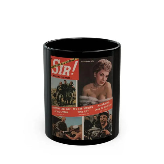 Barbara Nichols #449 - Barbara on Cover in top right hand corner in Color from Sir! Mag. Nov. '52 (Vintage Female Icon) Black Coffee Mug 11oz - Go Mug Yourself